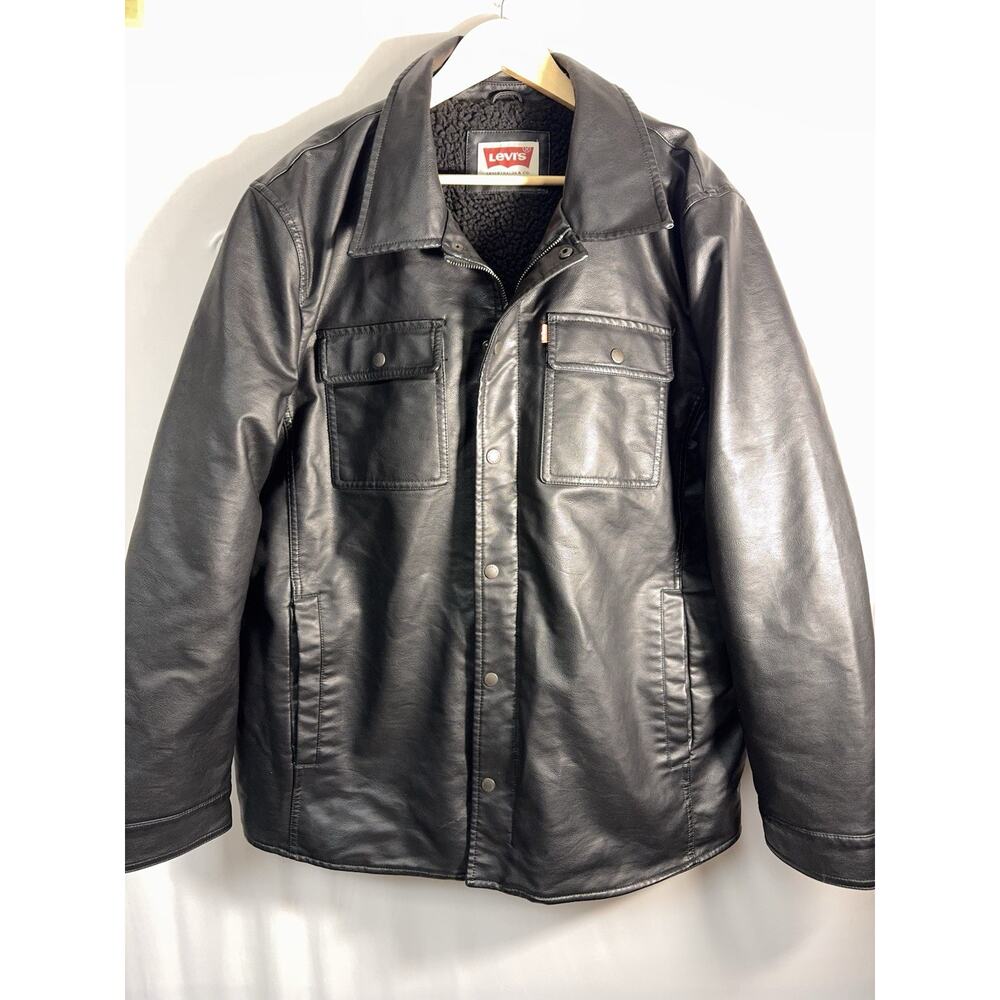 Levi’s Faux Leather Sherpa Lined Trucker Jacket‎ Black Men’s XL